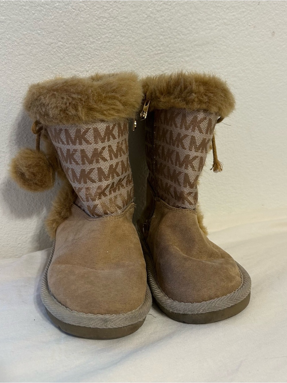 Michael Kors Girls Little Lettie Tan Faux Fur Boots Size 10